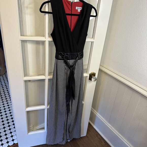 Vintage Houndstooth Jumpsuit Belted Split Leg Women's Size 10 Holiday Party - Picture 4 of 10